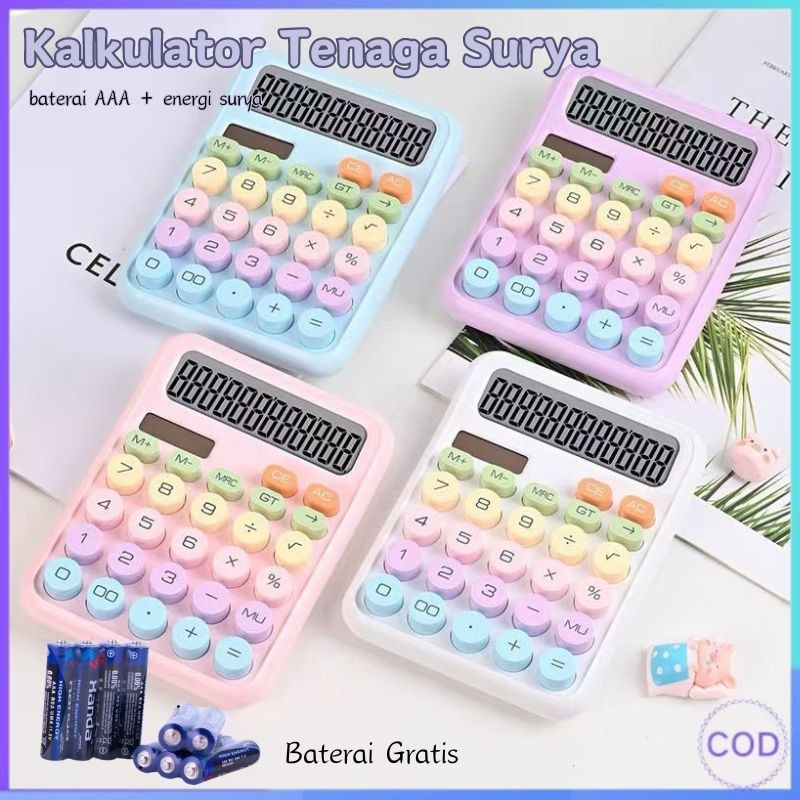 

【COD】 (Baterai Gratis ) Kalkulator Dopamin Tenaga Surya Daya Ganda Kalkulator Elektronik Warna Permen Macaron 12digit Display Besar