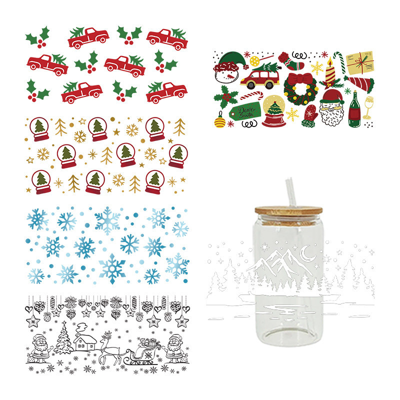 

UV DTF Transfer Sticker Merry Christmas For The 16oz Libbey Glasses Wraps Bottles Cup Can DIY Waterproof Custom Decals D4766