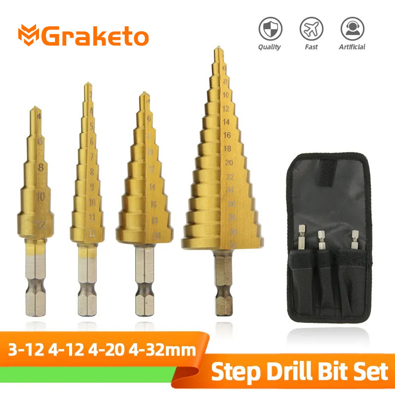 

HSS Titanium Step Drill Bit High Speed Stepped Drill Set Saw Drill Tools Conical Stage Drill For Metal Wood 4-12 4-20 4-32mm