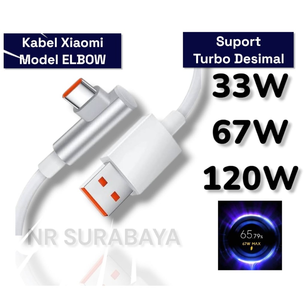 ORIGINAL KABEL DATA ELBOW XIAOMI POCO TURBO CHARGER 33W 67W 120W 3A 6A