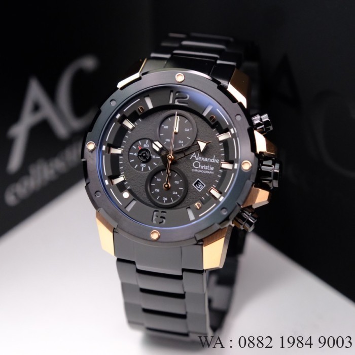 Jam Tangan Alexandre Christie Pria AC 6410 ORIGINAL - Black Rosegold