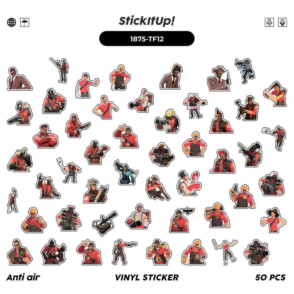 

COD✨ 50 Pcs Stiker TEAM F0RTRES CHAR MIX 012 Lucu Anti Air Untuk Dekorasi Notebook Sepeda Skateboard Handphone DIY