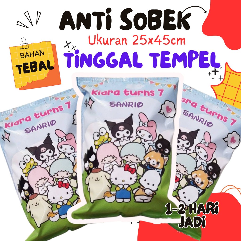 

Pouch Snack Jumbo chip bag Custom sanrio kuromi cinnamoroll Souvenir ulang tahun promosi natal Kantung Snack Ultah Full Velcro Perekat 25x45cm
