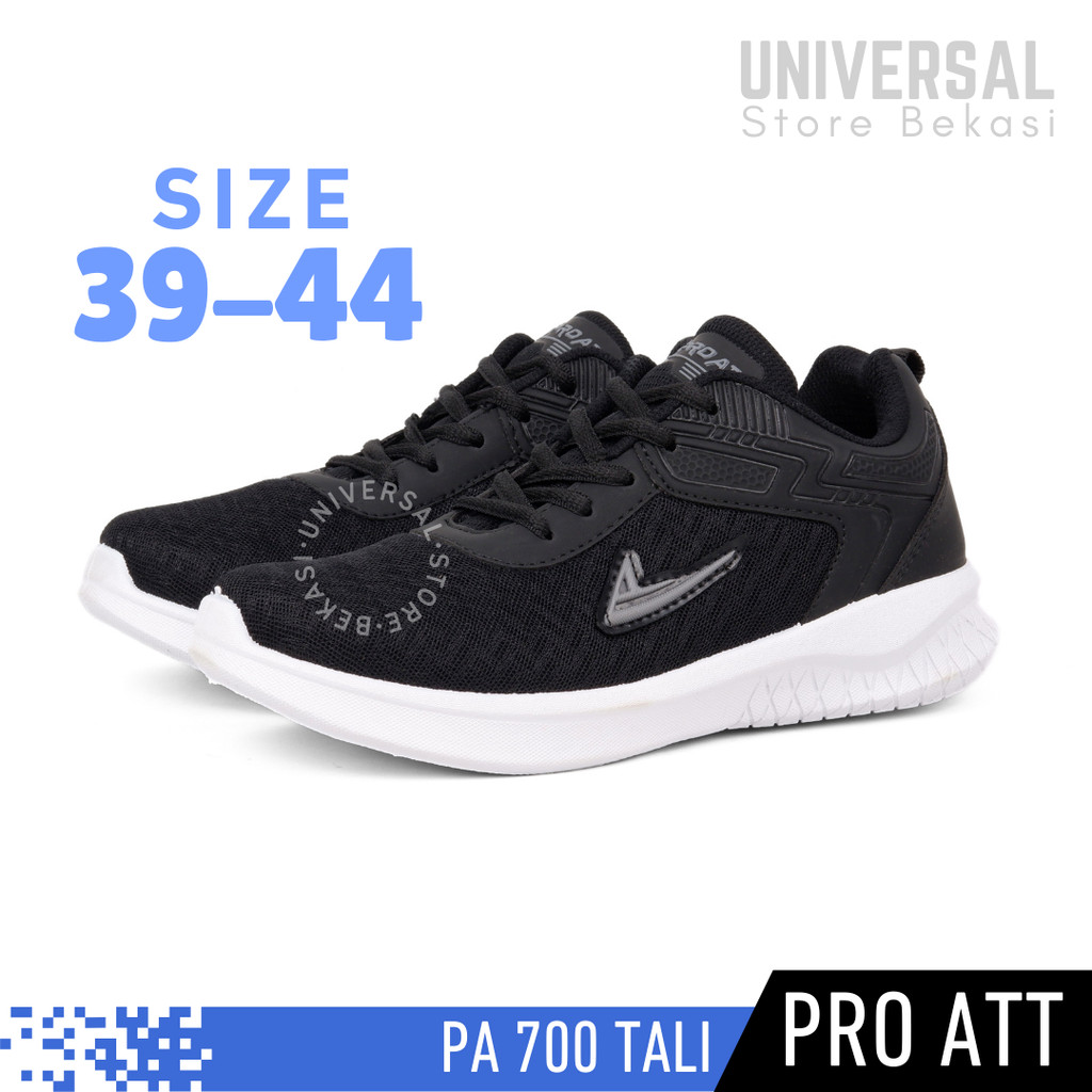 Sepatu Sneakers Pria Dewasa Sekolah SMP SMA Pro Att PA 700 Hitam Putih Polos Tali Running Size 39-44