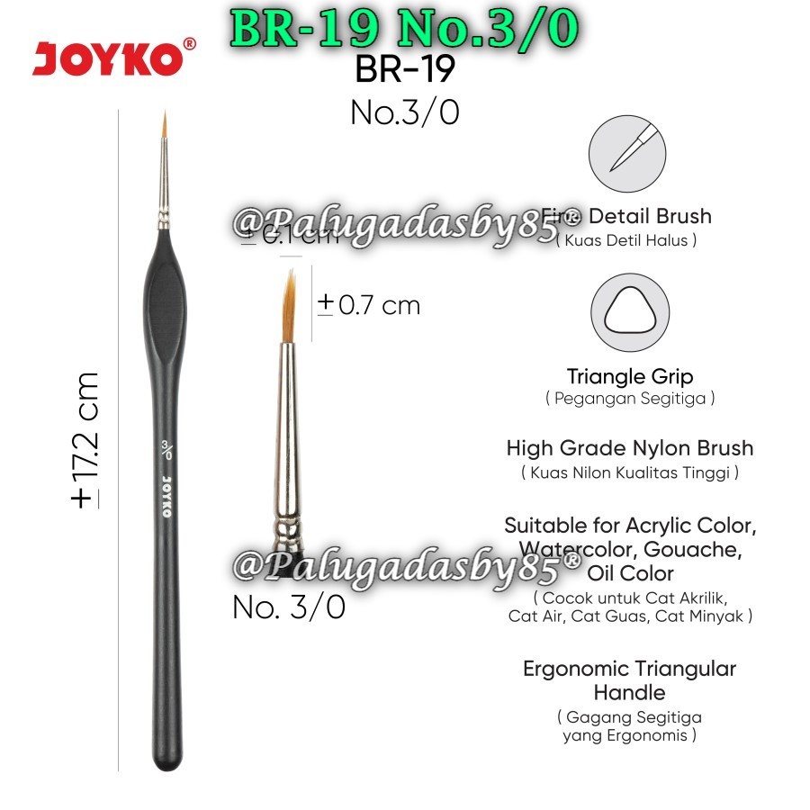 

(1 Biji) GROSIR Kuas Cat Air JOYKO BR-19 No.3/0 / Brush Joyko BR-19 Ergonomic Triangular