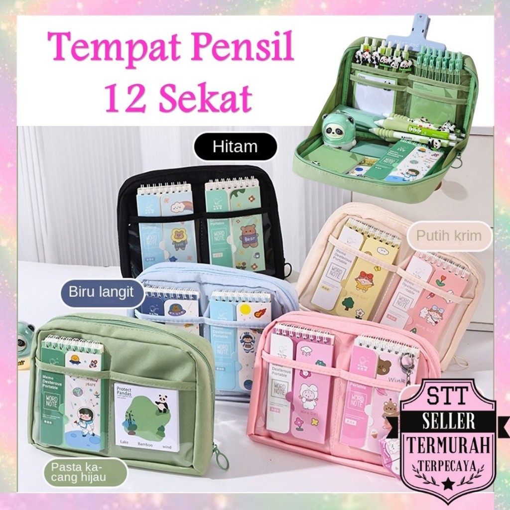 

STT Tempat Pensil 12 Sekat Kotak Pensil Model Polos Bahan Kanvas Ukuran Jumbo Pouch Tempat Alat Tulis 90° Kapasitas Besar Perlengkapan Sekolah Kantor 12 Layers