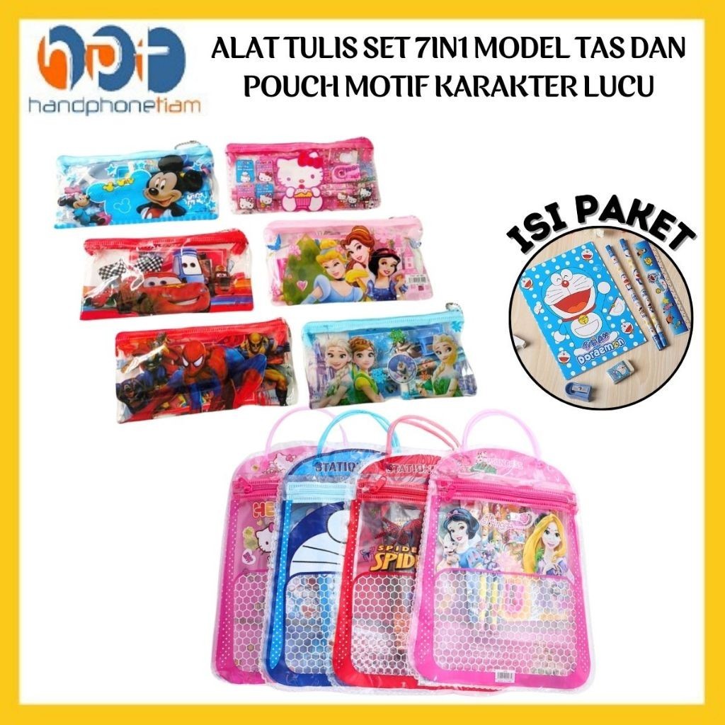 

Alat Tulis Set Tas 7in1 Stationary Set Paket Lengkap Peralatan Menulis Anak Tas Buku Pensil Penggaris Penghapus Rautan Bergambar Karakter Kartun Lucu | Cocok Untuk Hadiah Souvernir Ulang Tahun Anak Sekolah
