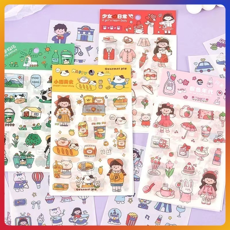 

-Stiker Kartun DIY/Stiker Dekoratif Lucu Buku Harian Notepad-(4 Lembar)