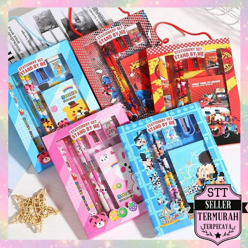 

STT Alat Tulis Set 6IN1 Stationery Set Lucu Karakter 6 IN 1 Set Perlengkapan Pensil Penggaris Buku Penghapus Sekolah Anak-Anak TK Box Tali Sourvenir Ulang Tahun Murah