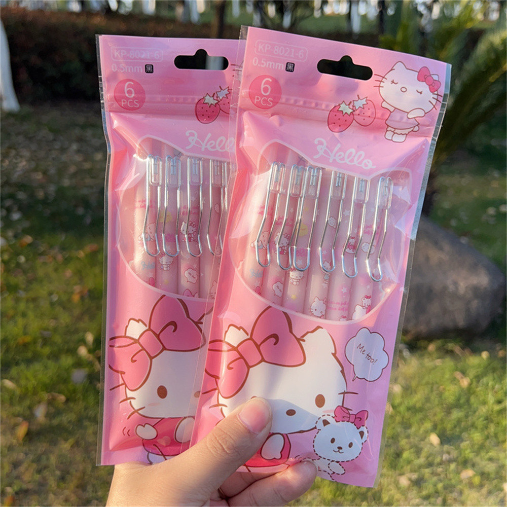 

4/6Pcs Sanrio Gel Pens 0.5mm Cute Hello Kitty Kids Stationery Writing Pen Black Student Test Tool Office Supplies Girls Gifts