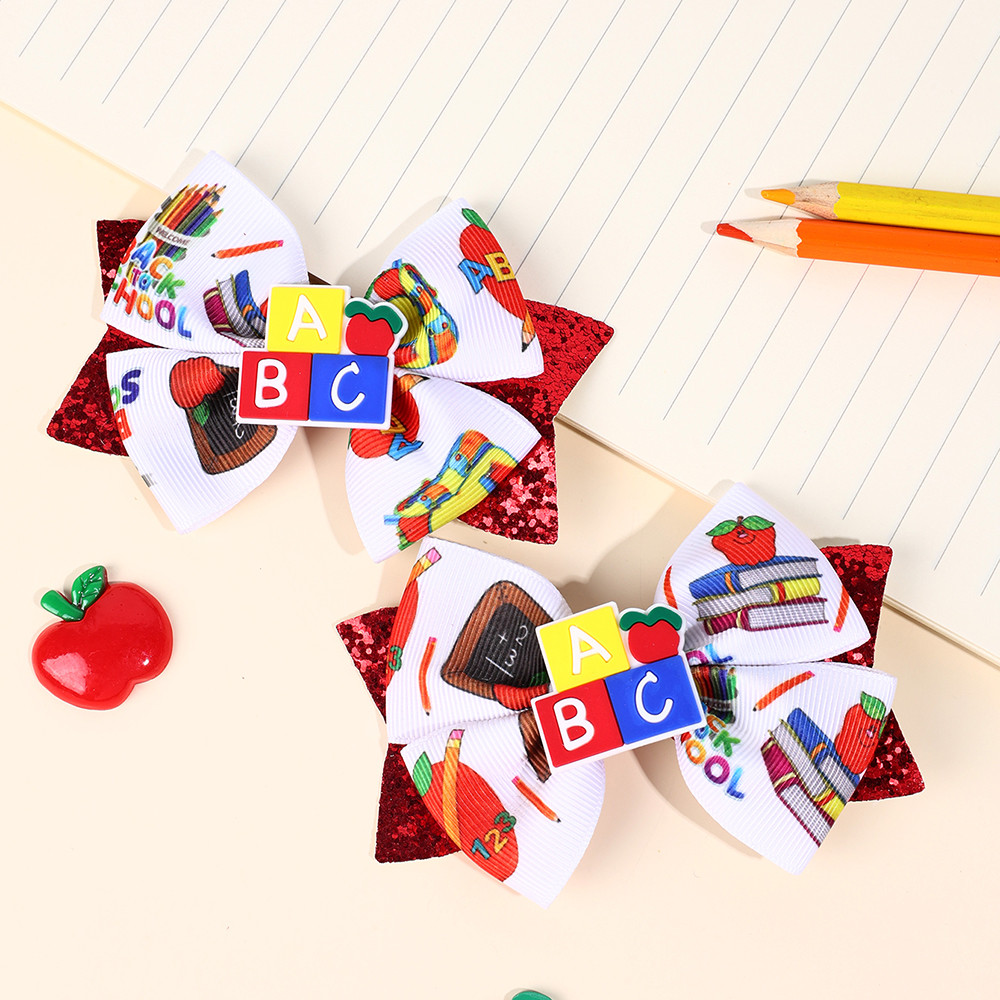 

2pcs Back To School ABC Letter Accessories Hair Clips with Bow for Girls Kids Headwear Girls Student School Hair Accessories