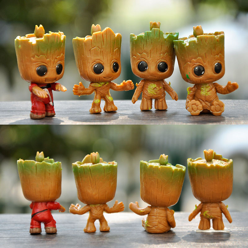 

4PCS Cute Groot Miniature Model Home Supplies Decoration Figurine Handicrafts Anime Hero Tree Man Character Decoration Ornament