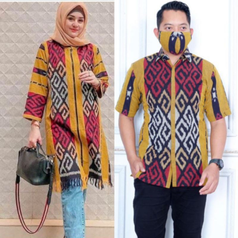 set couple baju tenun etnik asli seragam keluarga kondangan pesta prewedding kantor sarimbit tunik d