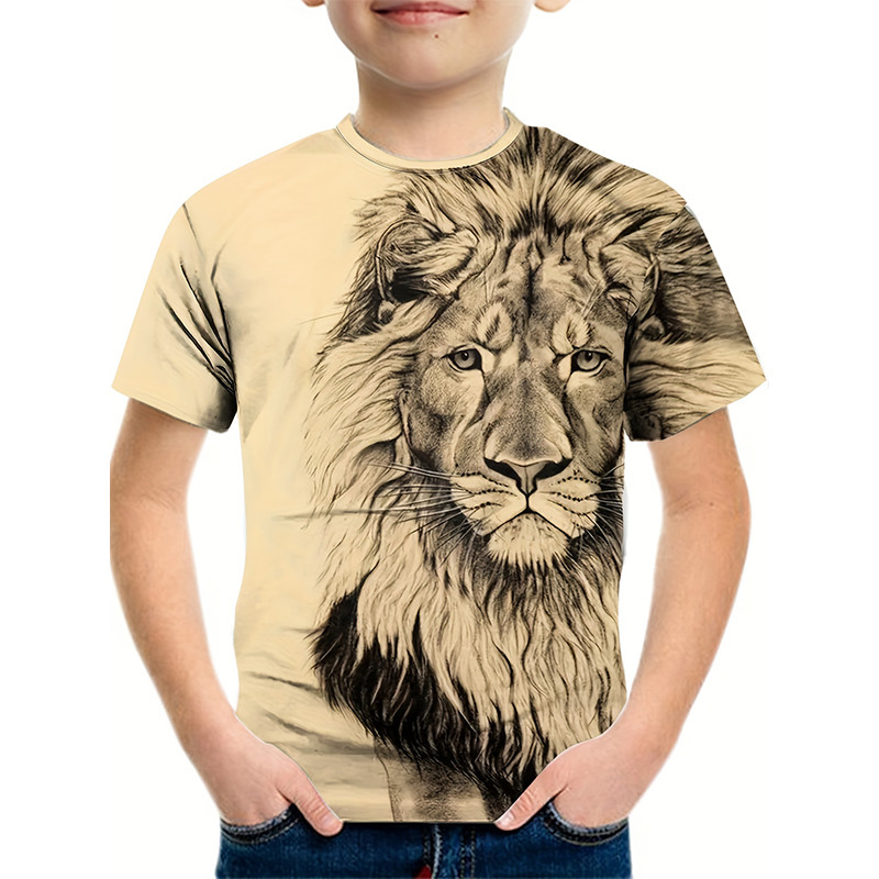 Boy's Lion Graphic T-shirt Fashion Short Sleeve Tops Boy Girl T-shirt Animal 3D Print Children's Clo