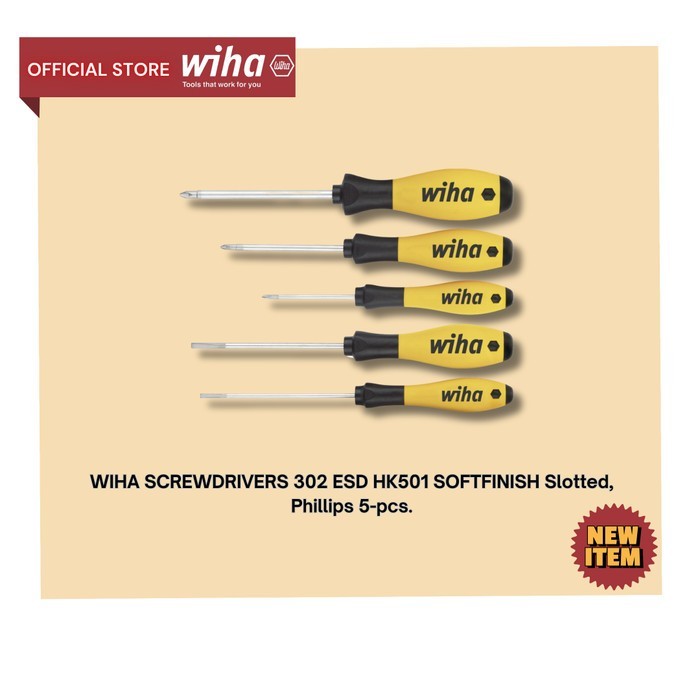 WIHA SCREWDRIVERS 302 ESD HK501 SOFTFINISH Slotted, Phillips 5-pcs Original - Official Wiha Indonesi