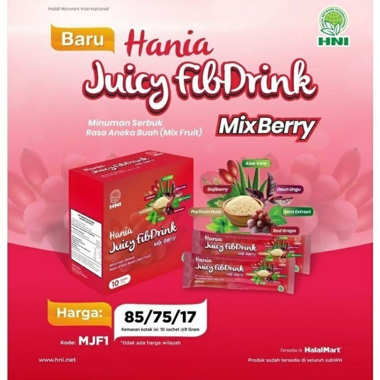 

BEAT 7 Hania Juicy FibDrink Pengganti STIMFIBRE STIMFIBER Stim FIBRE COLON CLEANSING MIXFRUIT ANEKA BUAH DIET DETOX DETOKS TUBUH FIB DRINK WITH STEVIA TERMURAH HNI HPAI