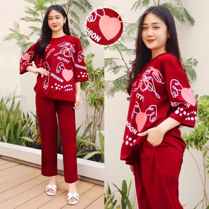 VTZEN - ZPF ONESET CELANA WANITA WINA / Setelan Jumbo / FASHION SANTAI CASUAL WANITA DAILY / SET ATA