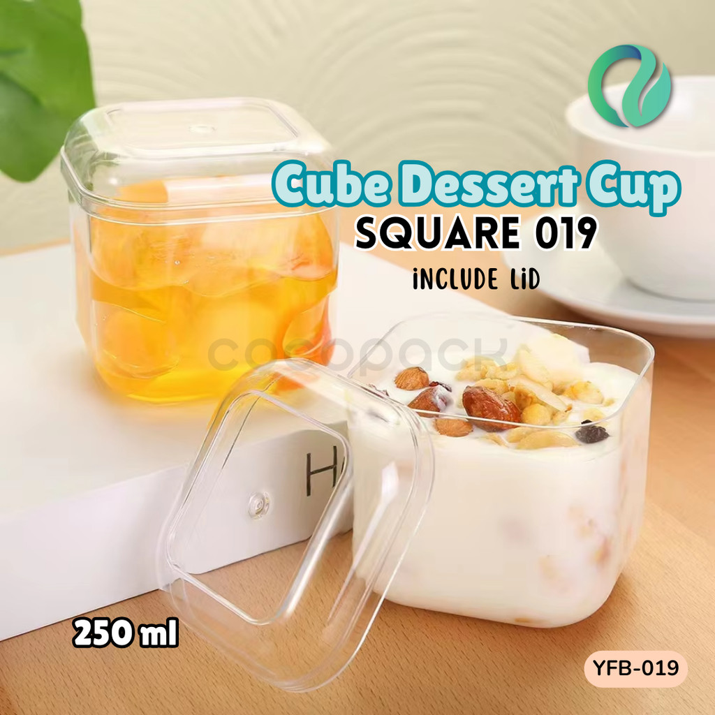 1 PC Square Cube Large Dessert Cup Puding Kotak 250 ml + Lid