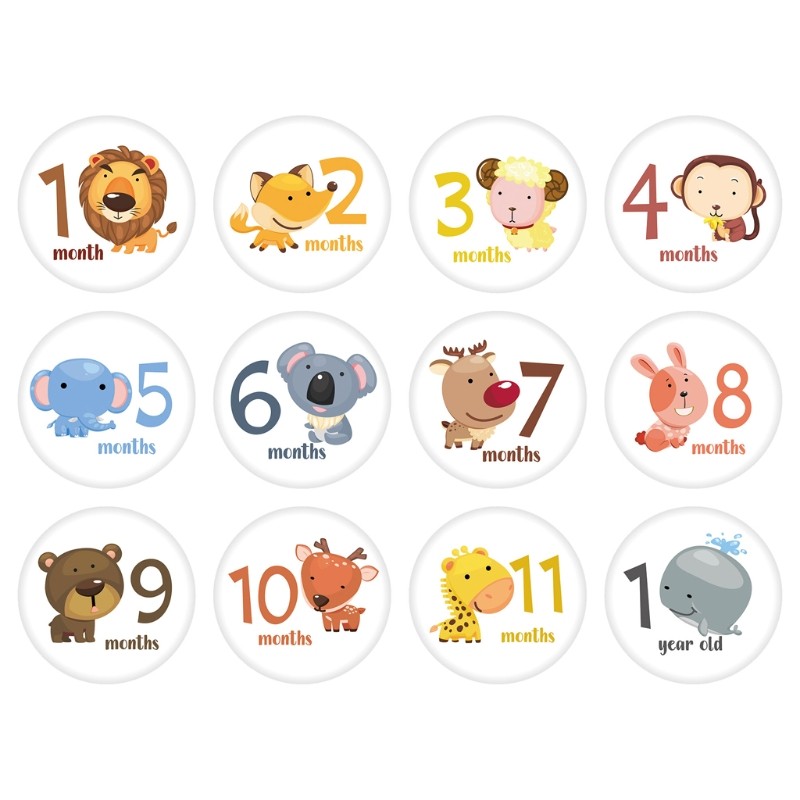 

12 Pcs Month Sticker Baby Photography Milestone Memorial Monthly Newborn Kids Commemorative Card Number Photo Props