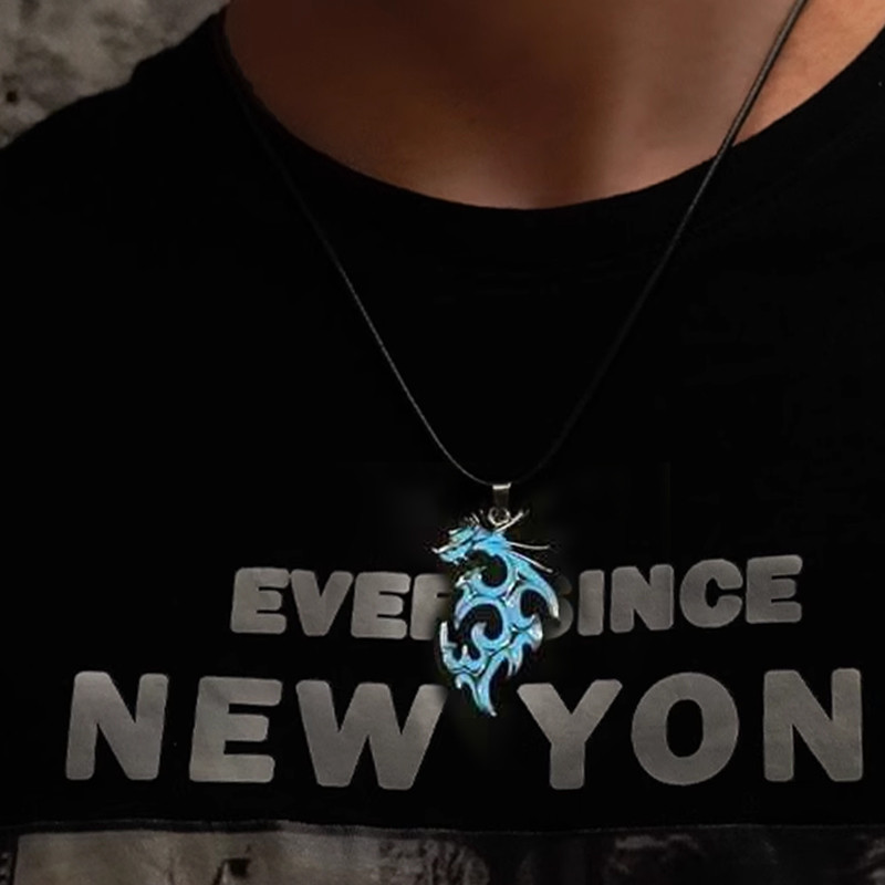 Baattaiy Fashion Mendominasi Kalung Naga Api Kalung Panjang Pria Kalung Naga Bercahaya