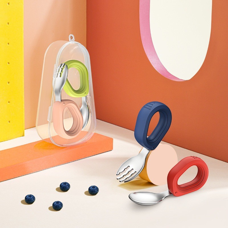 1 Set Sendok Garpu Bayi Anak Stainless Steel SUS316 Training Spoon Baby Spoon & Fork Sendok Mpasi Ba