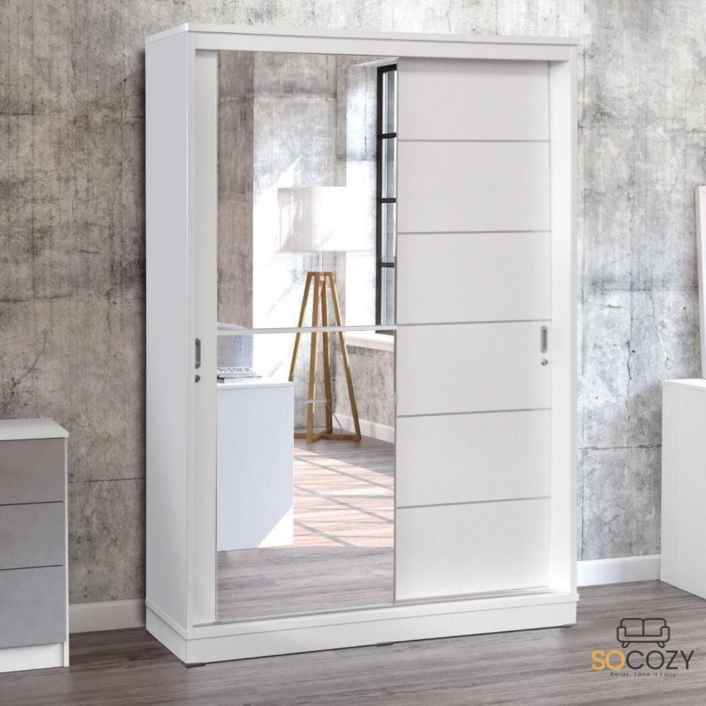 Lemari Pakaian Lemari Baju Sliding Putih Kaca