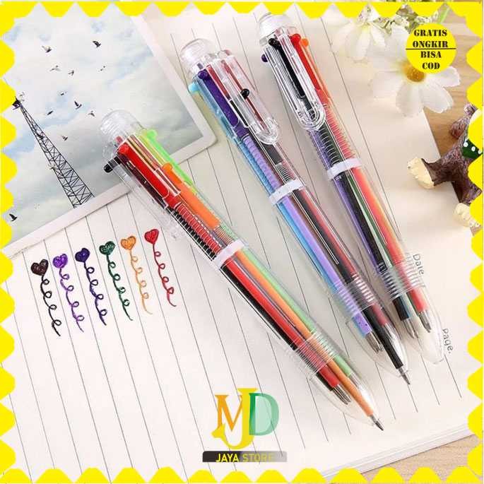 

Pulpen 6in1 Pena Bolpoin Warna-Warni Multi Colored Pen