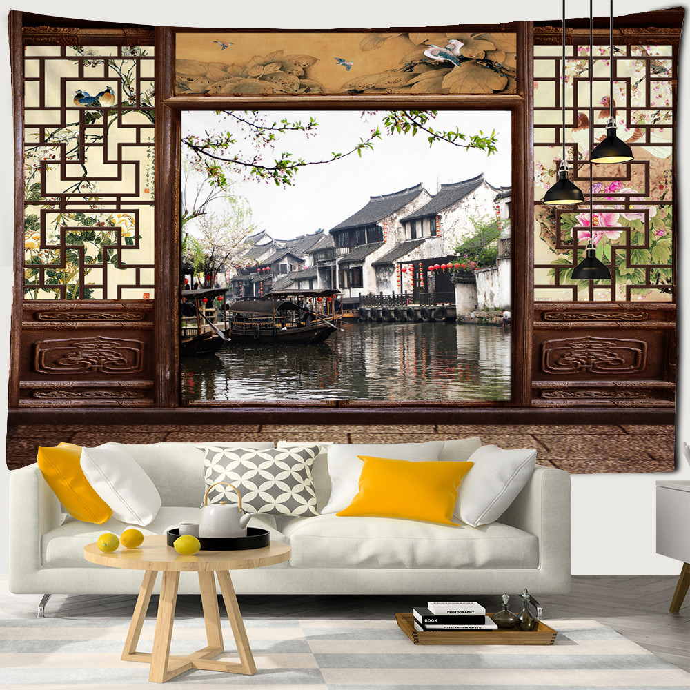 

Chinese style Flower Painting Tapestry Wall Hanging Bohemian Hippie Art Home Decoration Tapestry living room bedroom Wall Cloth