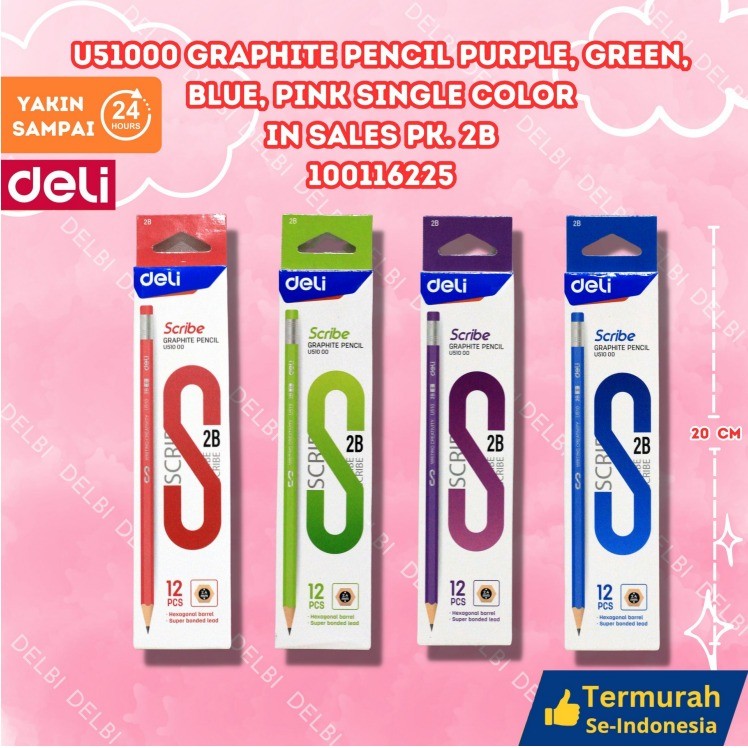 

Pensil 2B DELI Pensil kayu Pensil ujian Pensil komputer Pensil Scanner Graphite pencil (12pcs) U51000 Graphite Pencil Purple, green, blue, pink Single color in sales PK. 2B