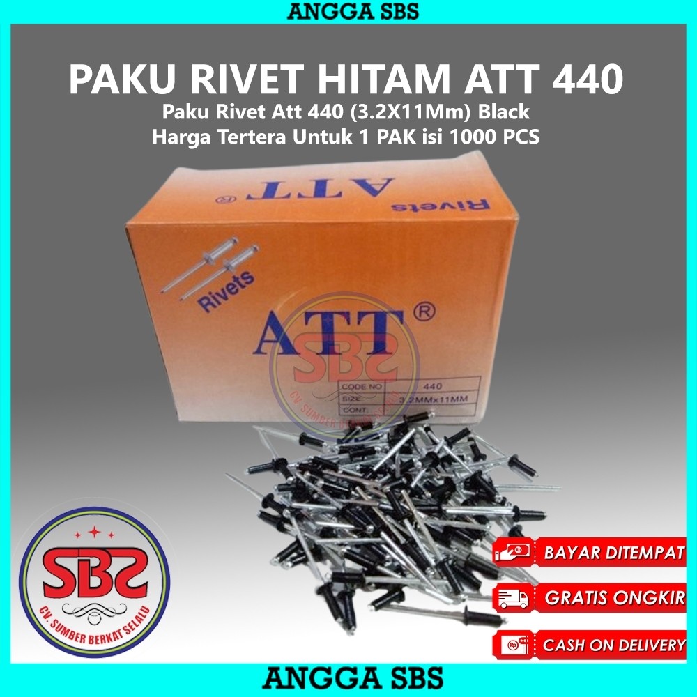 ATT Paku Rivet 435, 440 dan 550 HITAM 1 Box Isi 1000pcs HITAM - Paku Rivet Hitam / Black