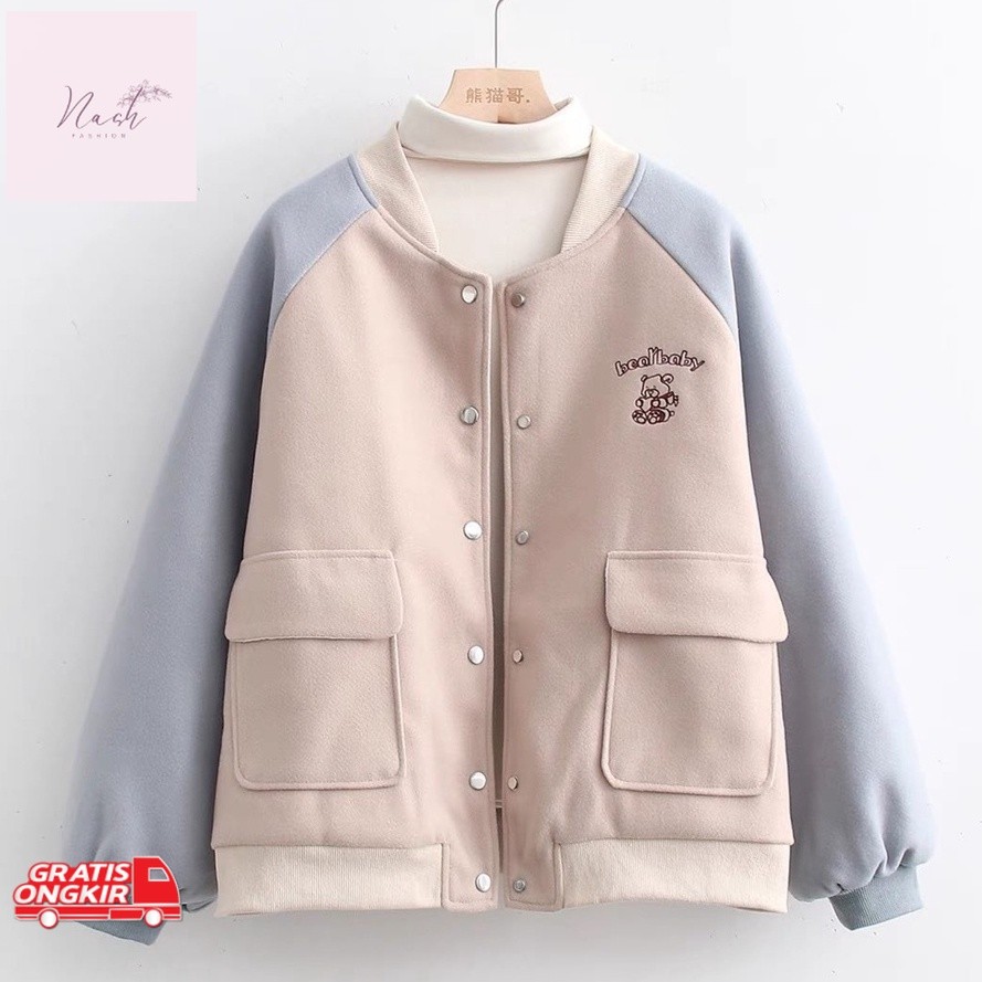 Jaket Korea / BABY BEAR BASEBALL JAKET VARISTY OVERSIZE WANITA - JAKET WANITA KOREAN STYLE - BISBOL 