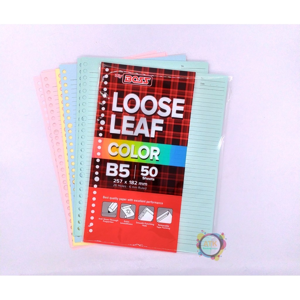 

Kertas Binder Big Boss Loose Leaf Color / Rainbow B5 50 Lembar Warna Mix SHESB