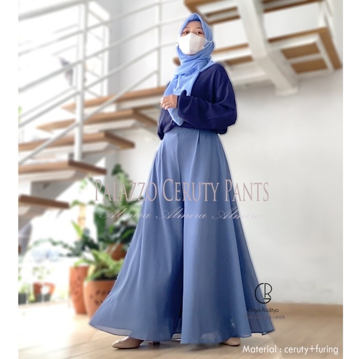 MURAH✨ - Celana panjang Kulot Wanita Muslimah Palazzo Sifon Chiffon Ceruty - Abu-abu