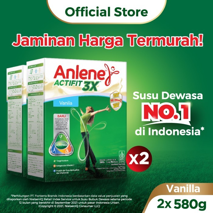 

Anlene Actifit 3X Susu Bubuk Dewasa Vanila 2x580g -Tulang & Sendi