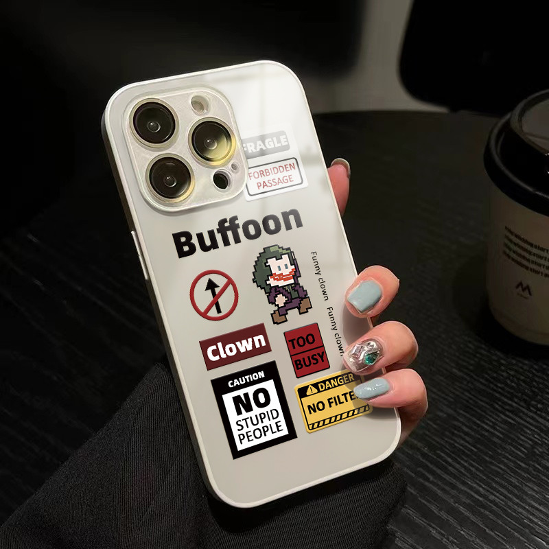 Casing iPhone 16 16 Pro Max Badut Piksel telepon kaca materi TPU yang cocok untuk case hp iPhone 11 