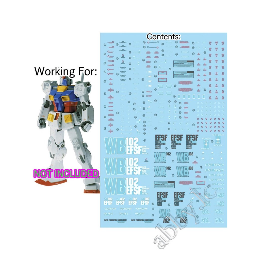 for MG 1/100 RX-78-2 ver.ka RX-78 ver Ka 1 Piece UV Light-Reactive Pre-Cut Caution Warning Detail up