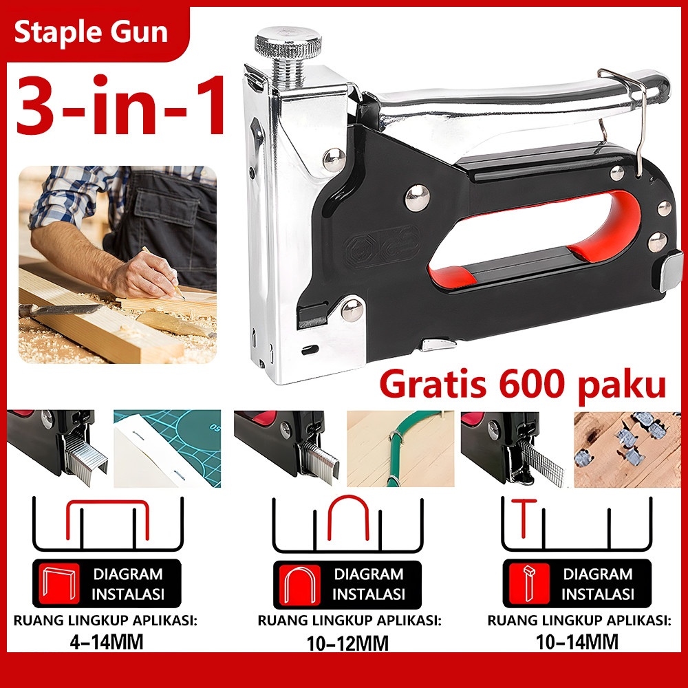 

Gratis 600 paku 3 In 1 Pistol Kuku Pistol Stapler Konstruksi Konstruksi Furnitur DIY Pelapis Pelapis Pistol Stapler Multifungsi Pistol Stapler Deko