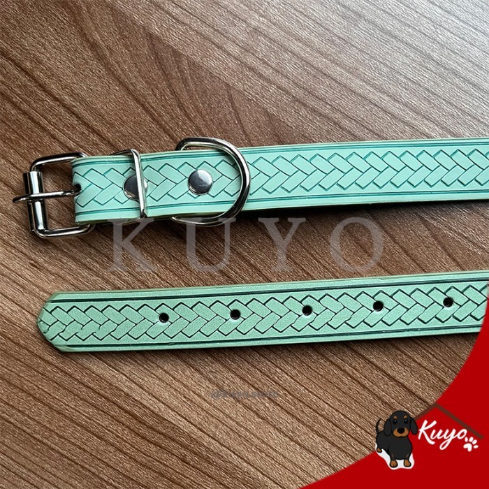 Tali Kalung Anjing Kucing Tebal Besar Model Anyam Kulit - Pet Collar - Hijau