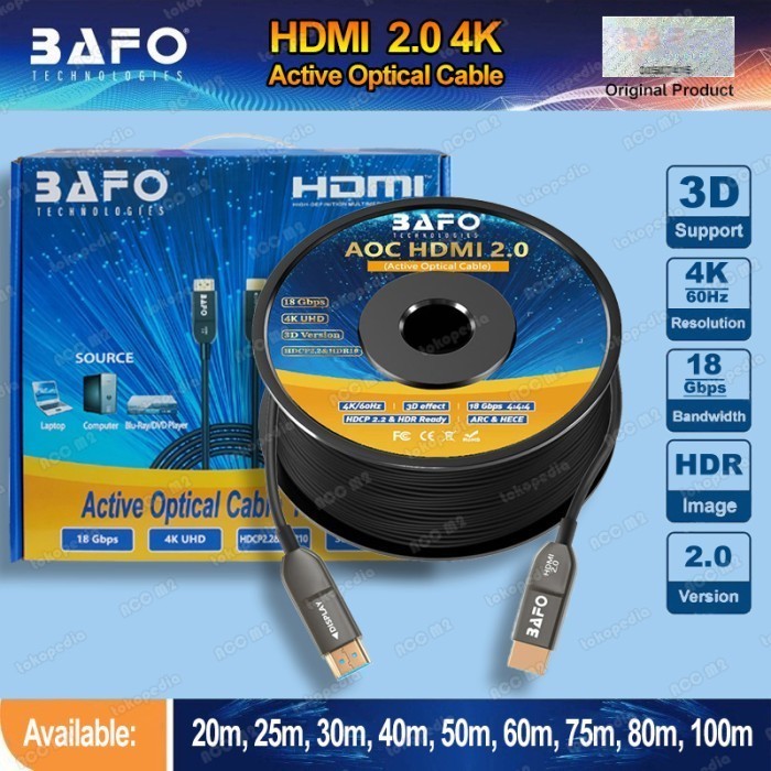 BAFO Kabel HDMI 2.0 Active FO Fiber Optic Optik 4K 10 15 20 25 30 40 50 60 75 80 100 150 200 Meter M