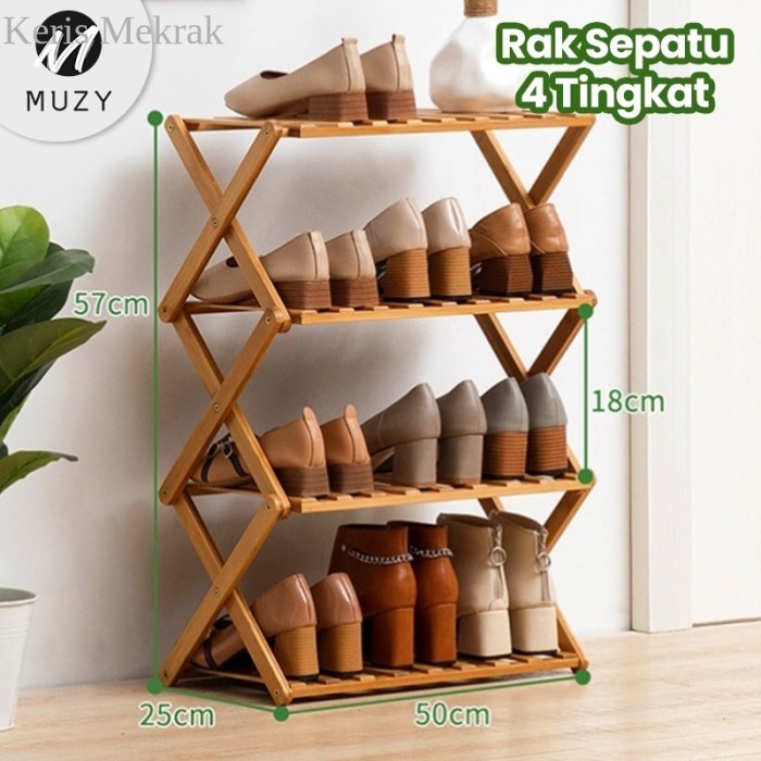Muzy Rak Sepatu Kayu Zig zag Rak Tanaman Rak Bunga Rak Sepatu HRS202 - 4 Tingkat murah laris