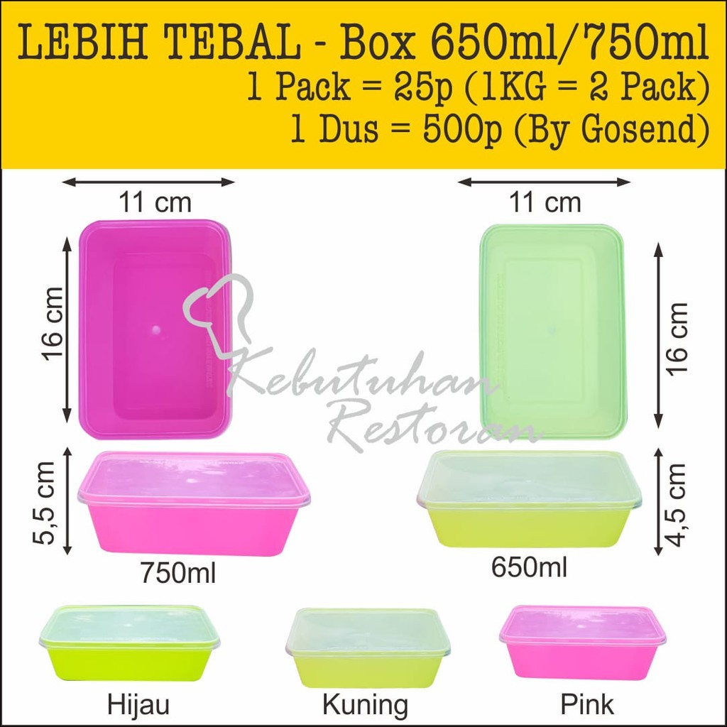 10 pcs x Lebih tebal / Kotak Makan Thinwall Mika Warna Premium 650ml / 750ml / Microwaveable lunch b