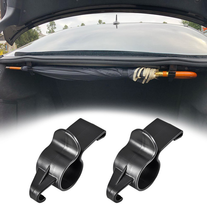 Isi 2 pcs set Hook Bracket Breket Jepit Pengait Klip Gantungan Barang Payung Rumah Bagasi Belakang Mobil Sedan Crossover MiniVan Sports Car EV Mount Umbrella Trunk Car Trunk Umbrella Holder Organizer Clip
