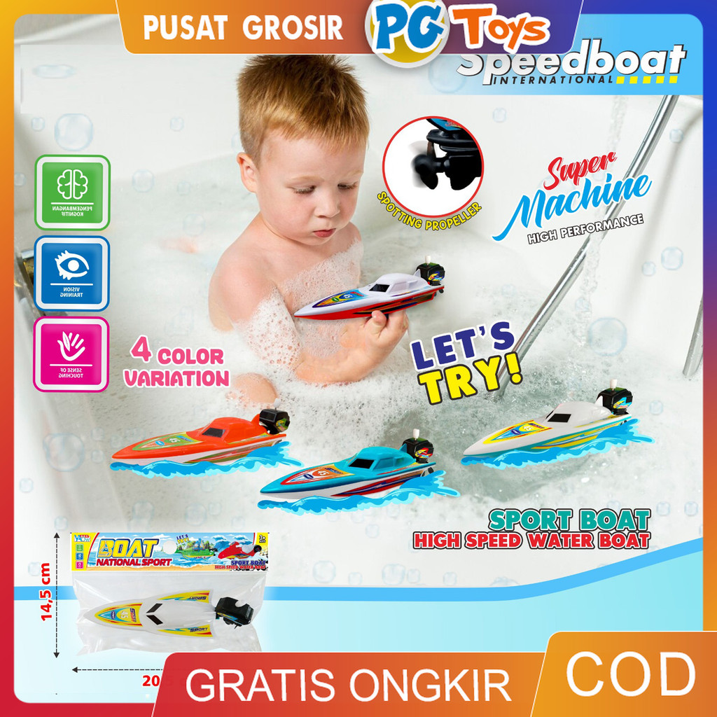 PGTOYS Mainan Air Speed Boat Water Sport Anak Perahu Kapal Baling baling Tenaga Putar Tidak Perlu Ba