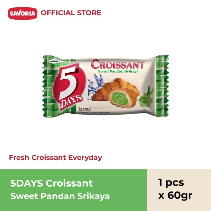 

5 Days Croissant Pandan Srikaya - Roti Croisant Isi Pandan Srikaya 60g