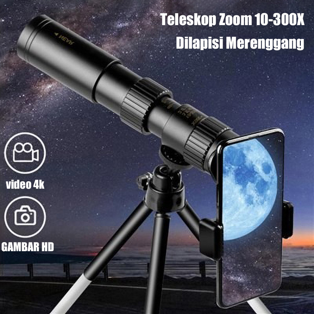 10X-300X-40mm Zoom HD Portabel Kuat Jarak Jauh Profesional Teropong Monokuler Teleskop Penglihatan M
