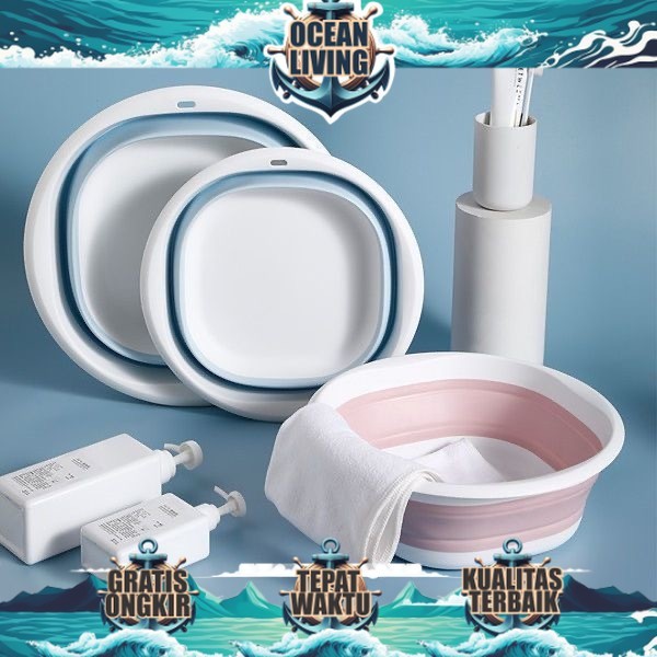 Bak Lipat Portable Ember Lipat Multifungsi Baskom Lipat Portable Serbaguna Baskom Plastik Silikon wa