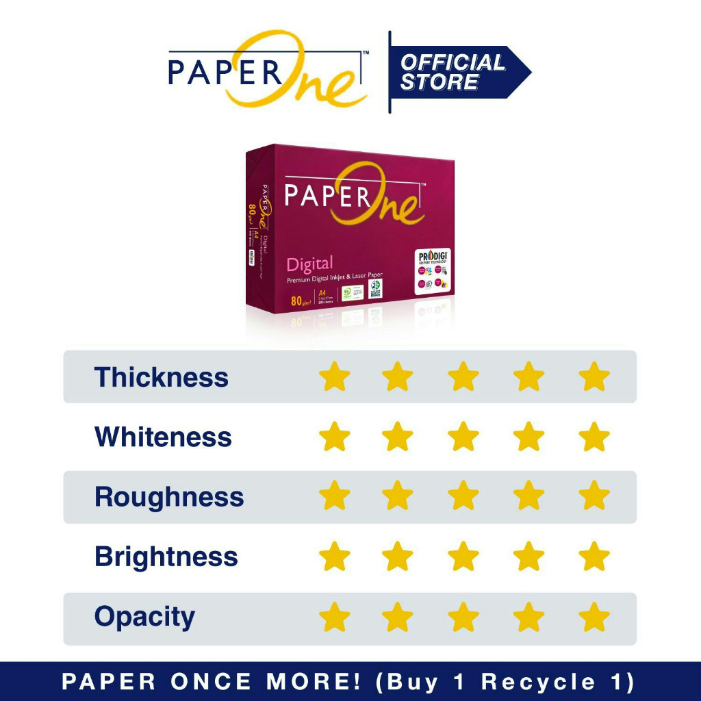 

Ay00! PaperOne Kertas A4 80gr Digital Carbon Neutral 1 Rim (500 Lembar) Kertas HVS