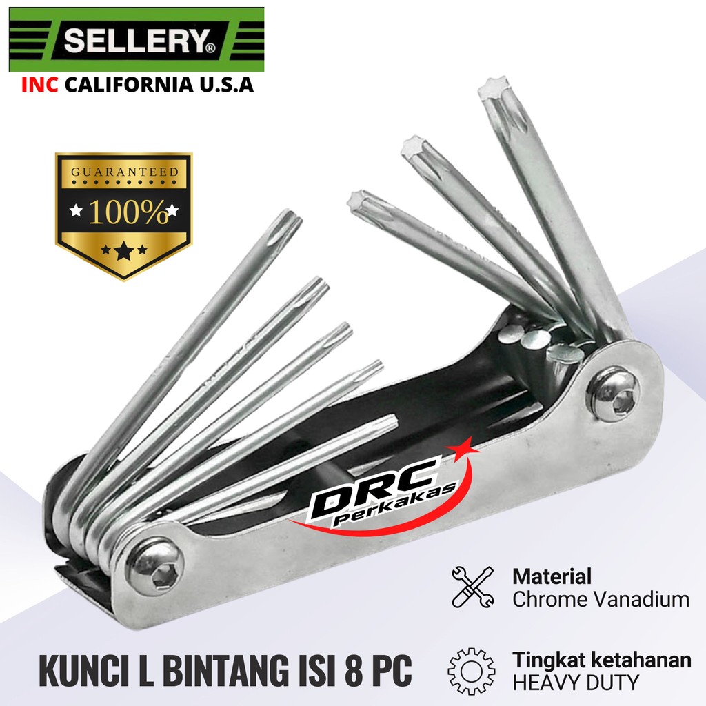 Kunci L Lipat 8 pcs / Kunci L Bintang Sellery U.s.a Original