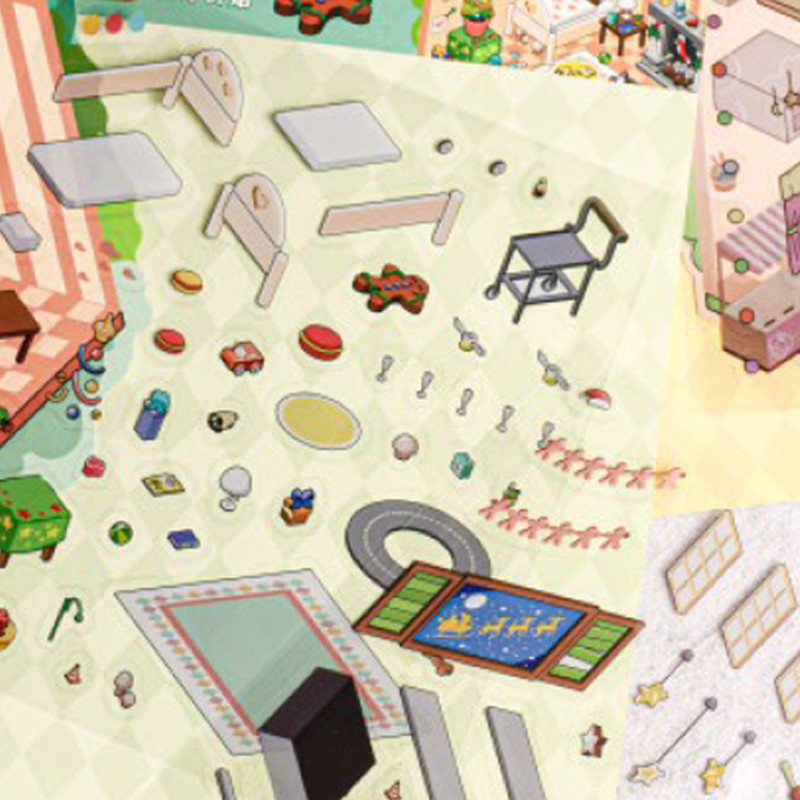 

Mr Paper 12pcs/bag Indoor Cabin Landscaping Stickers Miniature Visual Scene Stickers Stationary Sticker DIY Gift for Kids