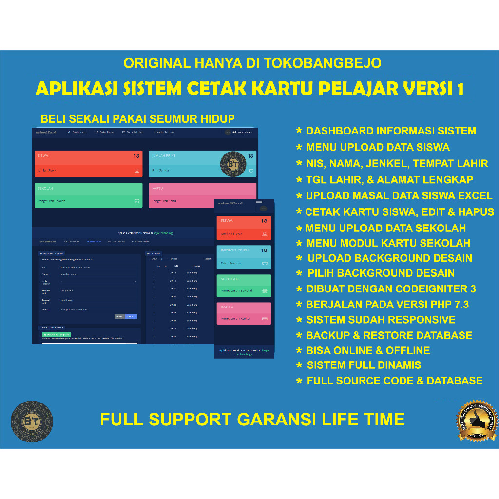 APLIKASI WEB SOURCE CODE CETAK KARTU PELAJAR SISWA GARANSI SEUMUR HIDUP DIBUAT DENGAN CODEIGNITER 3